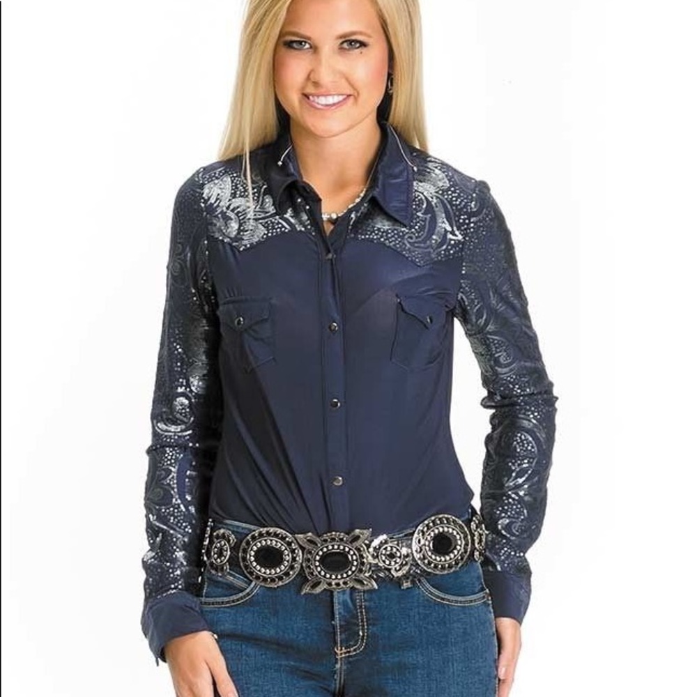 Roper Blue Sequin Western Cowgirl Shirt